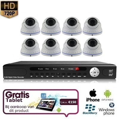 8x Dome Camera Set Wit 720P HD + TABLET